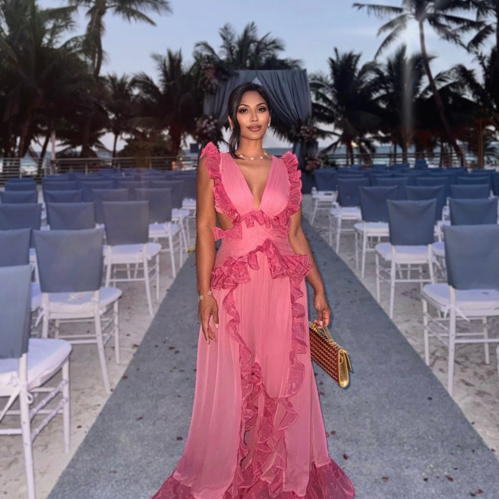 Elegant Pink Ruffle Maxi Dress